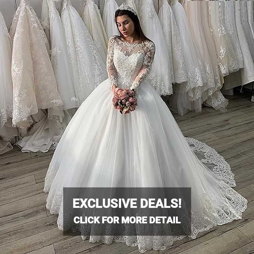 SWEETQT Scoop Long Sleeves Lace Appliues Princess Wedding Dresses ...