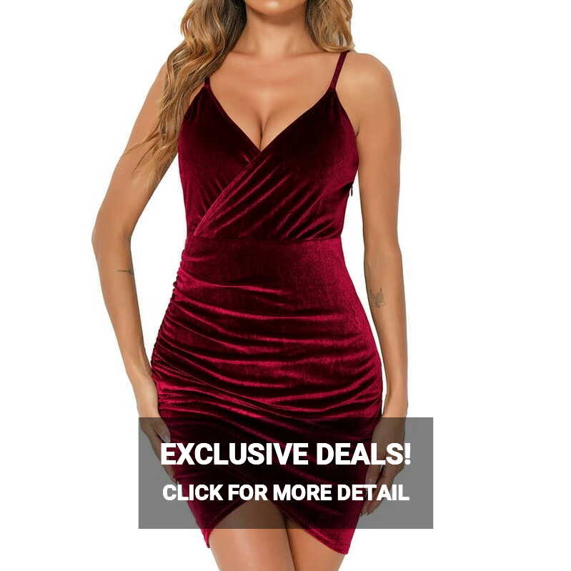 SWSMCLT Women&#39;s Sexy Deep V Neck Dress Ruched Fitted Sleeveless ...