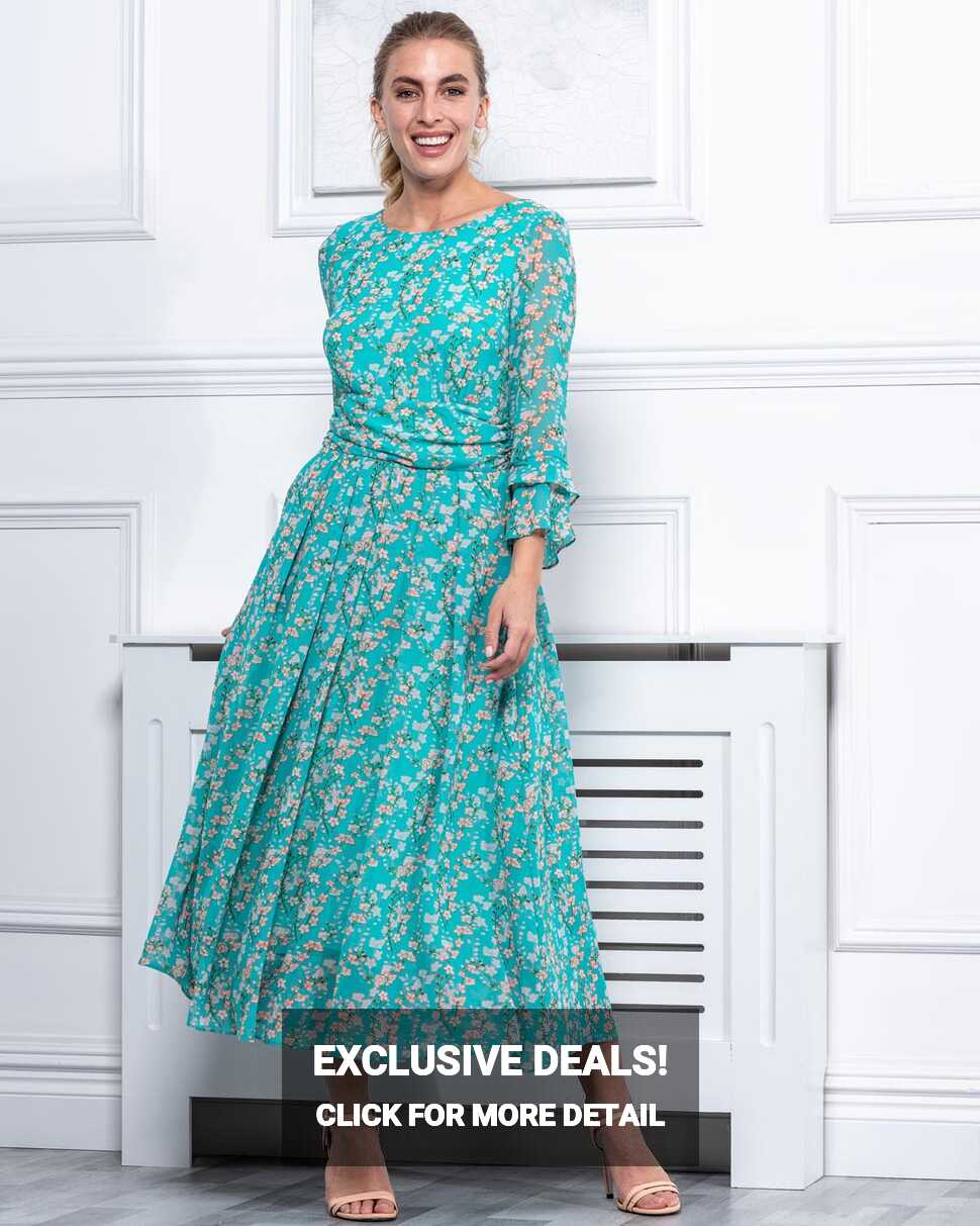 Sample Sale - Long Sleeve Maxi Dress, Turquoise Floral – Jolie Moi ...