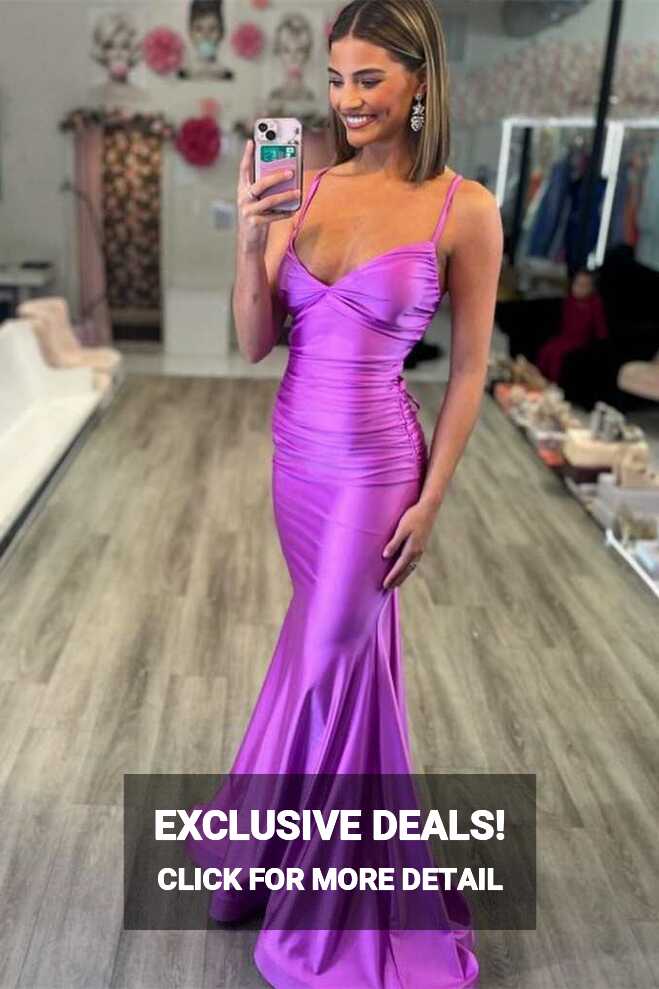 Sarai Purple Mermaid V-Neck Jersey Formal Dress with Lace-Up Back ...