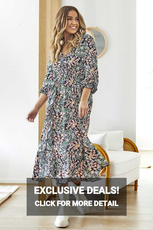 Sass June Long Sleeve Floral Midi Dress - Preen Clothing