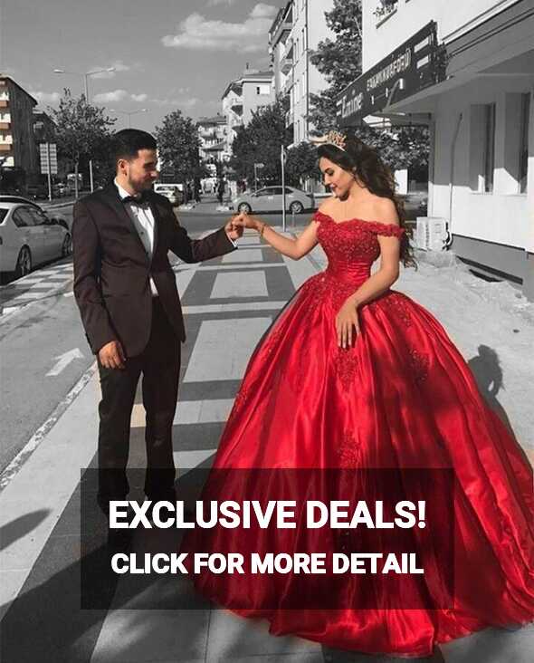 Satin Ball Gown Red Prom Dress Off Shoulder Sweetheart 16 Dresses ...