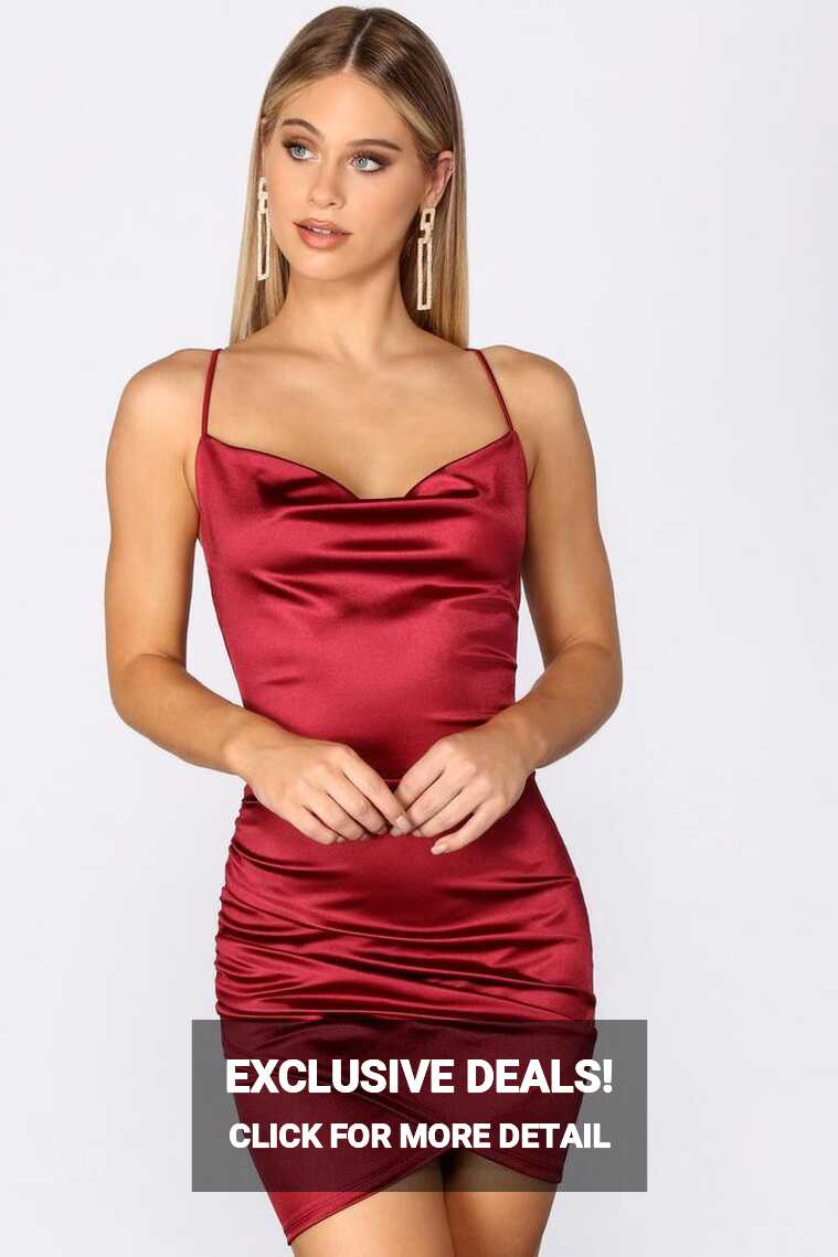 Satin Cowl Neck Mini Dress | Red satin dress, Body con dress ...