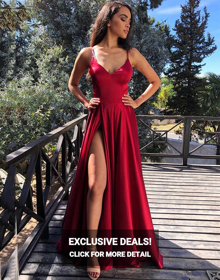 Satin Long Dark A Line Red Prom Dresses,BD930644 – luladress