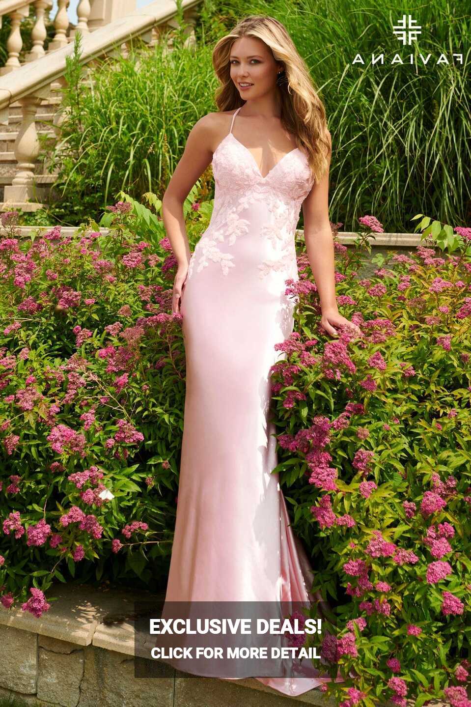 Satin Long Dress With Beaded Lace Appliqué | 11002