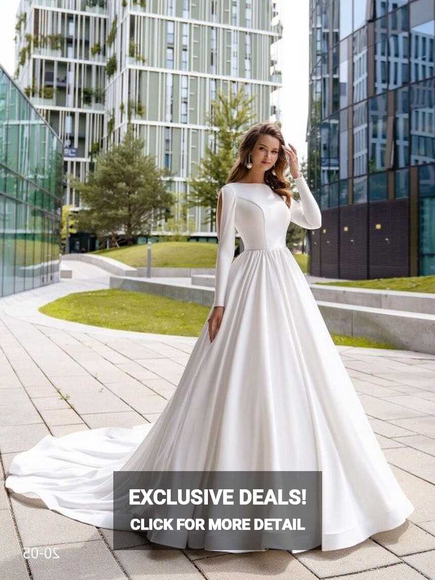 Satin Long Sleeves Wedding Dress, Elegant Dress, Romantic Wedding ...