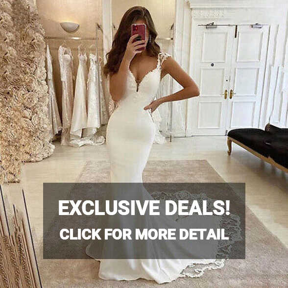 Satin Mermaid Wedding Dresses V-Neck Spaghetti Straps Bridal Gowns ...