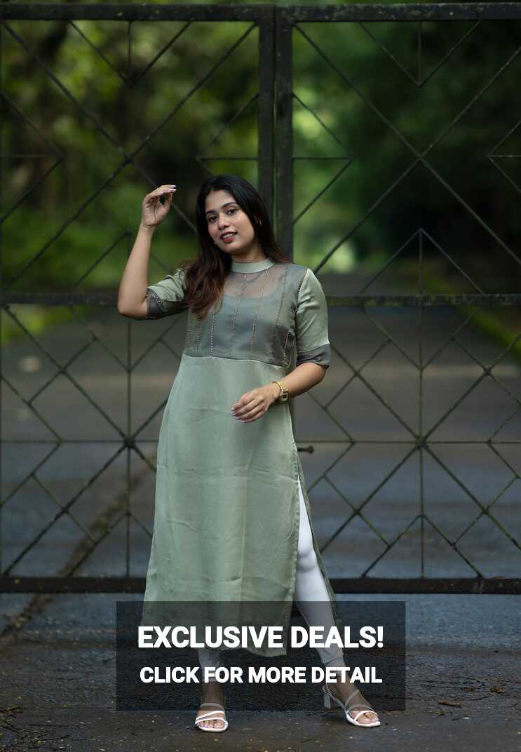 Satin georgette kurti with handworked yoke in sage green shade MBS ...