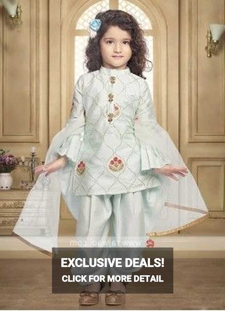 Satin silk salwar suit in firozi color | Kids dress patterns ...