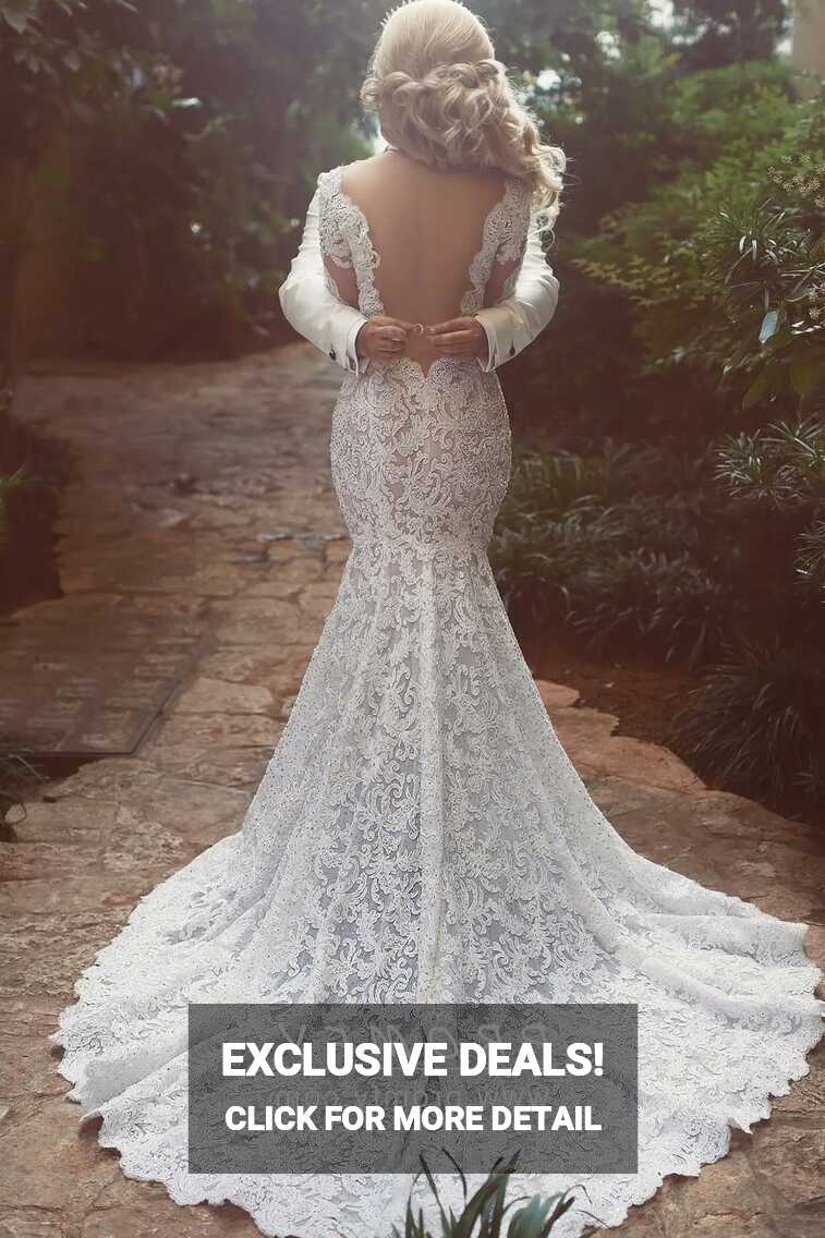 Scalloped Low Back Ivory Lace Romantic Wedding Gown - Promfy