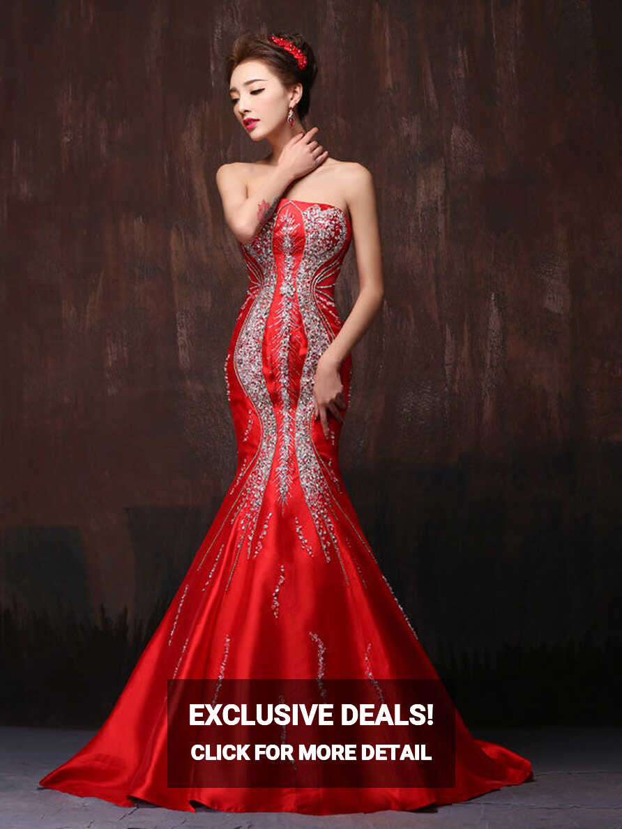 Scarlet Red Sexy Strapless Fit and Flare Mermaid Wedding Dress Formal