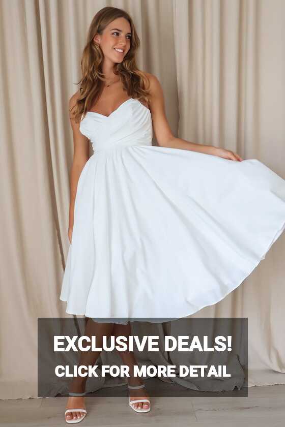 Schyler Midi Dress - Bodice Sash Tulle A-line White Formal Flowy ...