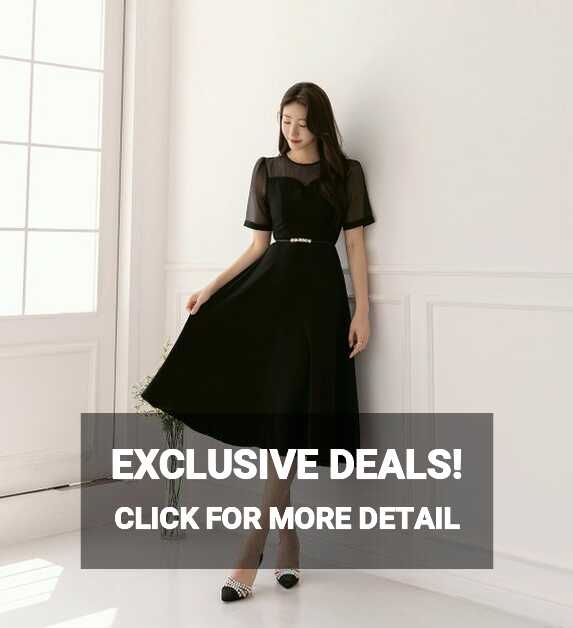 See-through Sleeve Simple Feminine Black Dress / Korean Style ...