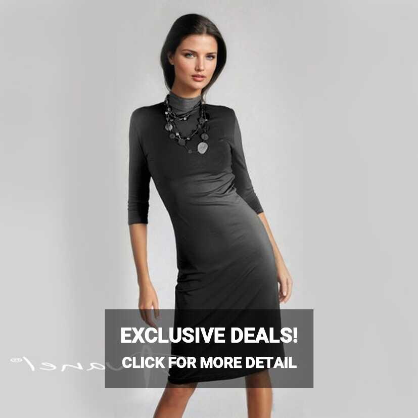 Semi-turtleneck Dress, Mock Neck Bodycon Dress Knee Length, Fitted ...