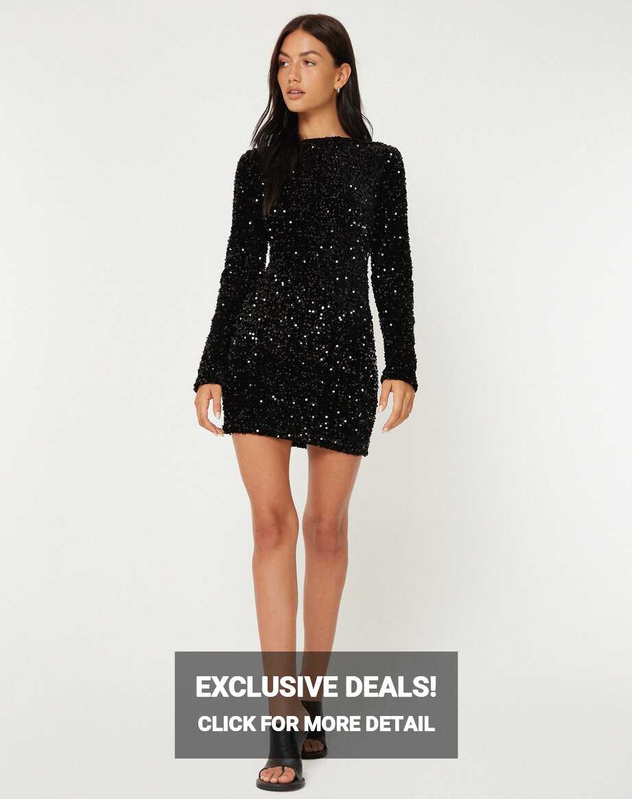 Sequin Black Long Sleeve Mini Dress | Onaki – motelrocks-com-eur