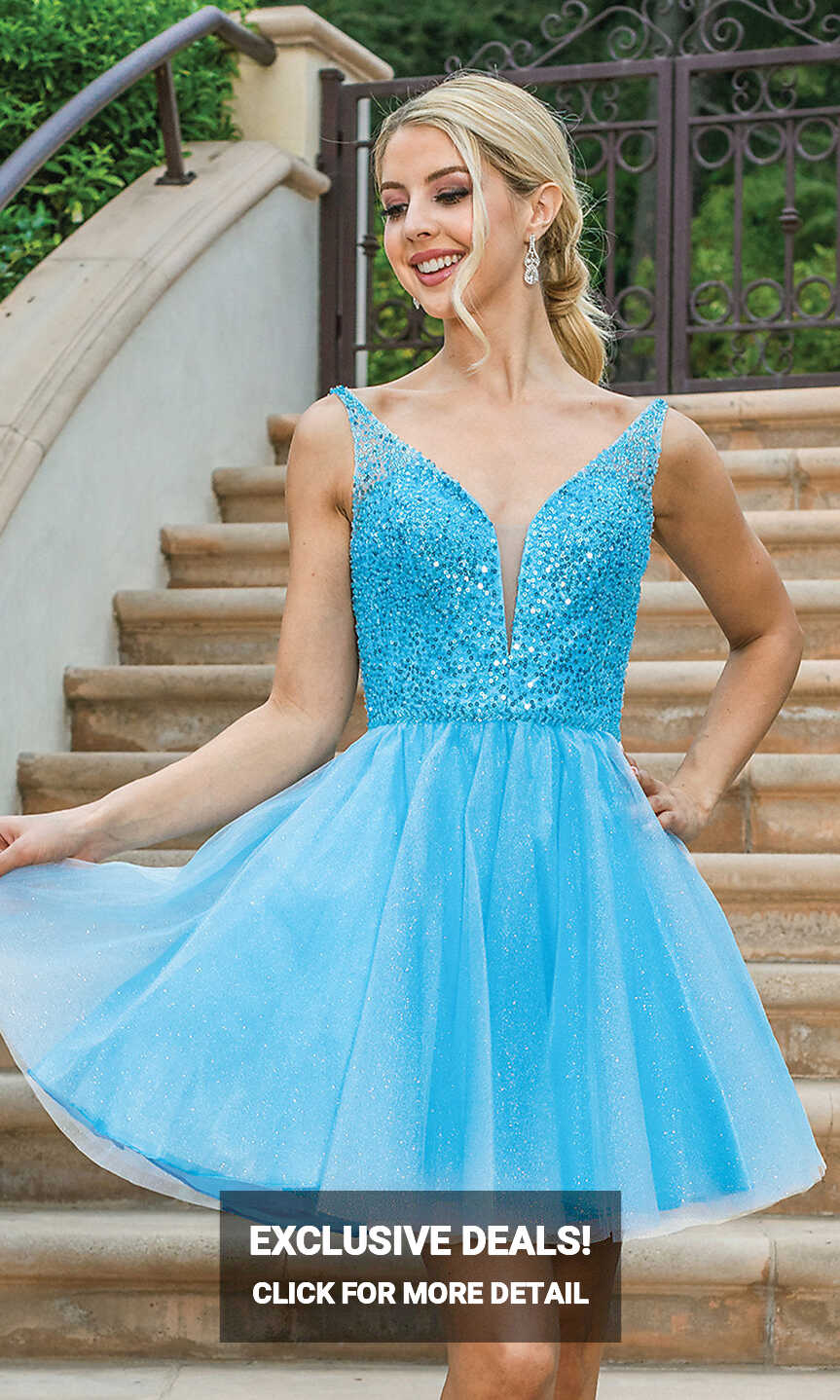 Sequin-Bodice Glitter Semi-Formal Short Prom Dress