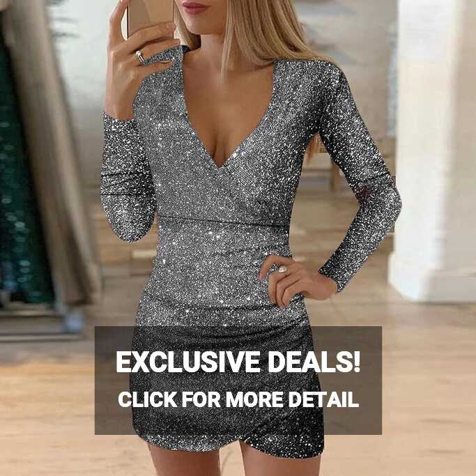 Sequin Dresses for Women Red Dress Short Glitter Dress Long Sleeve ...