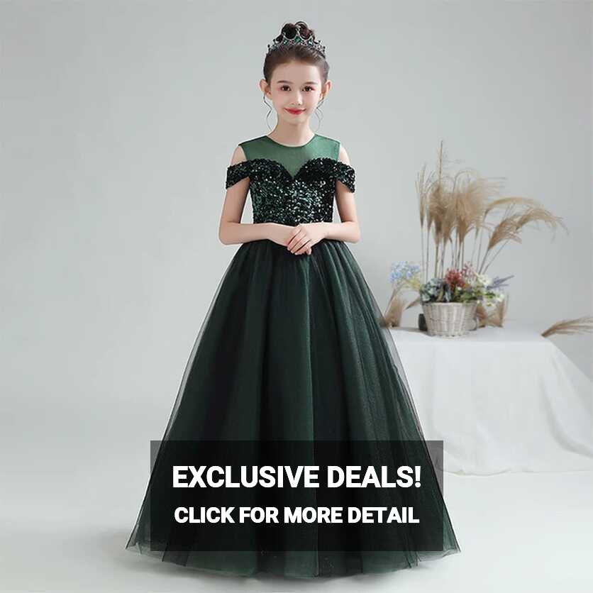 Sequin Fancy Children&#39;s Dress elegant Long Prom Ball Gown Green ...