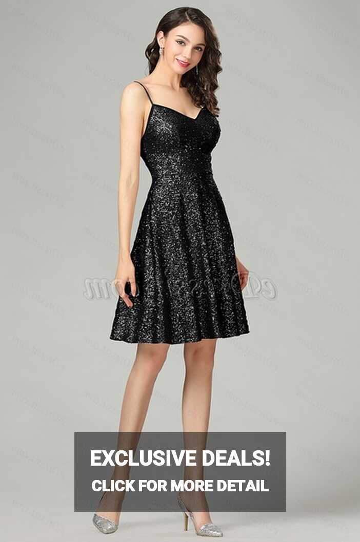 Sequins Short Black Cocktail Evening Dress (04180600) - eDressit