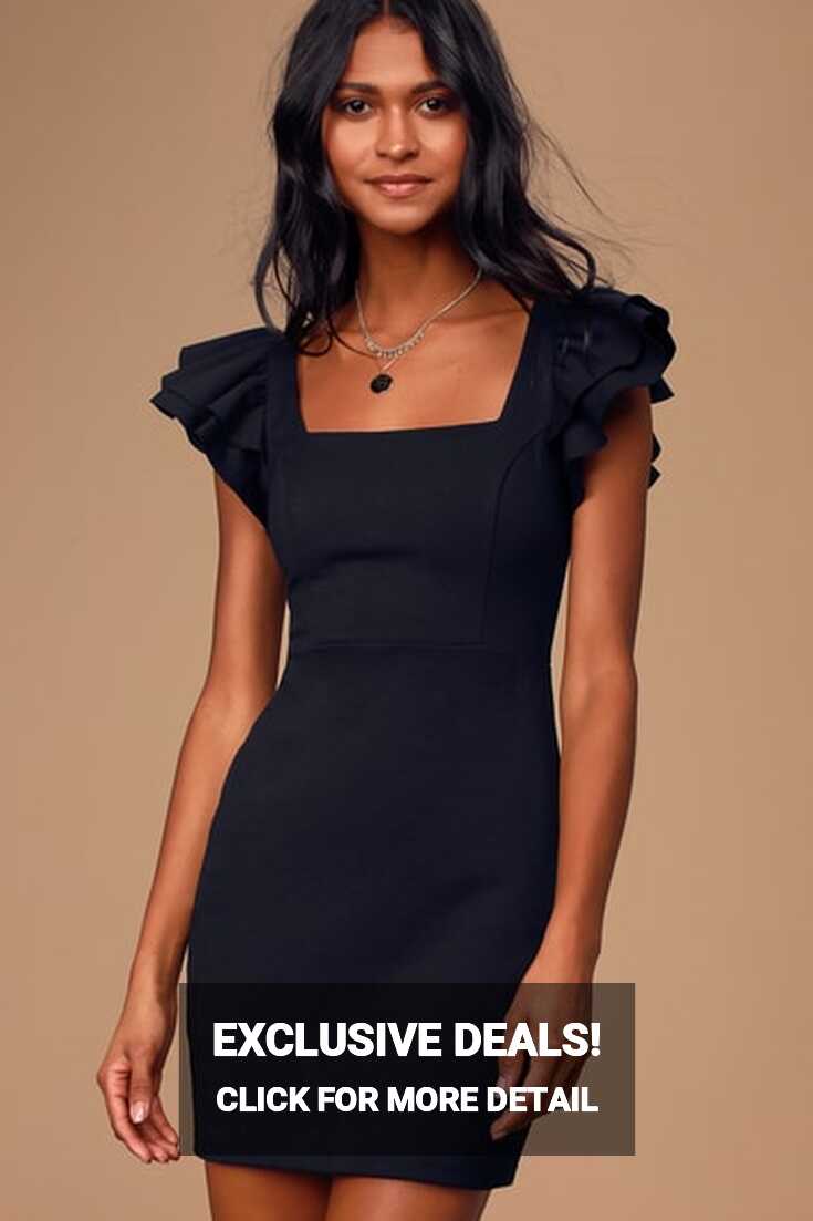 Sexy Black Dress - Bodycon Dress - Ruffle Sleeve Mini Dress - Lulus