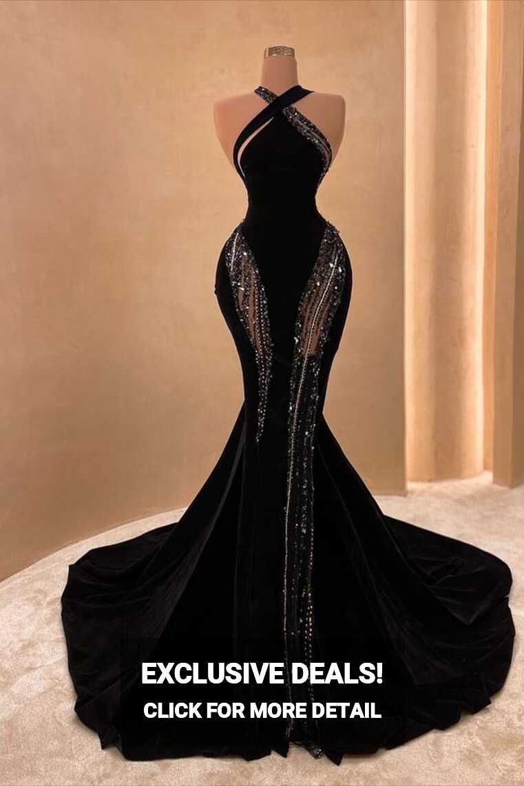 Sexy Black Mermaid Long Prom Dress with Train,Chic Black Evening ...