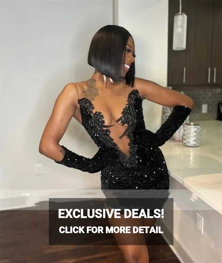 Sexy Black Sequined Cocktail Party Dresses African Aso Ebi Beading ...