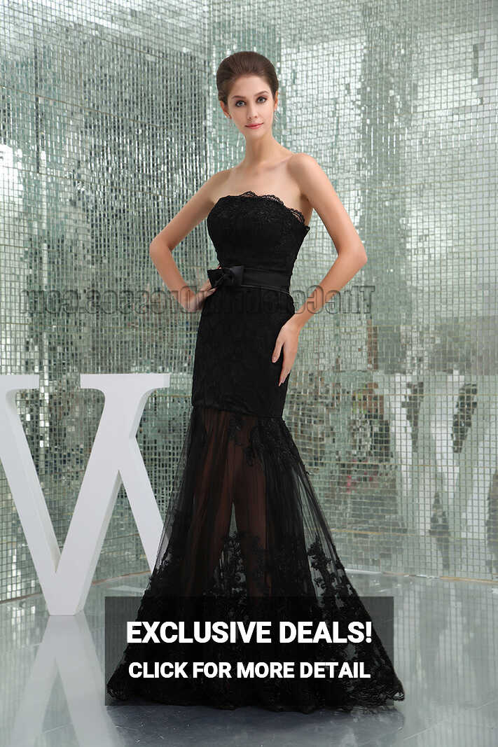 Sexy Black Strapless See Through Prom Gown Evening Dress ...