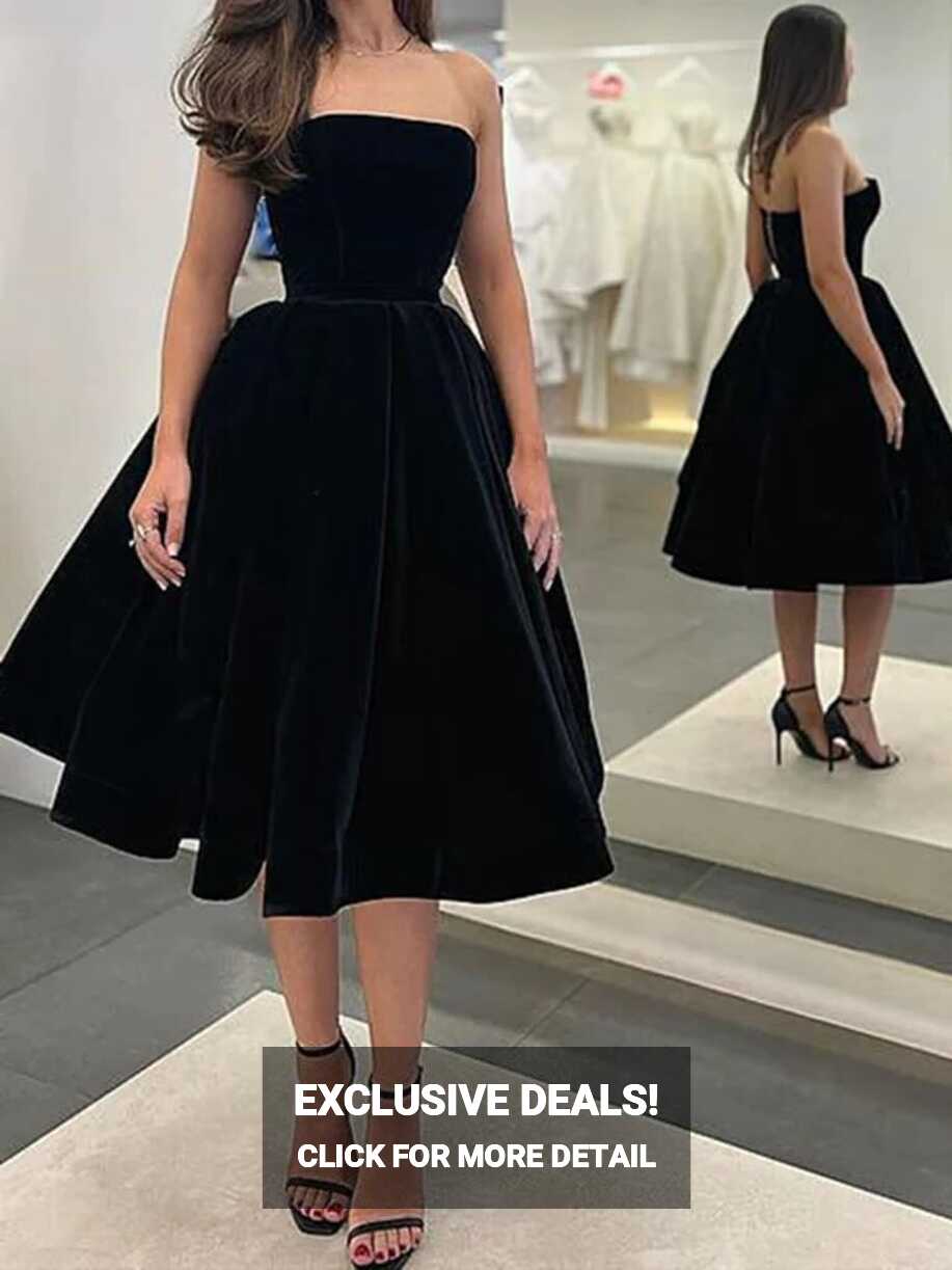 Sexy Black Velvet Wedding Guest Dress Strapless Knee Length Prom ...