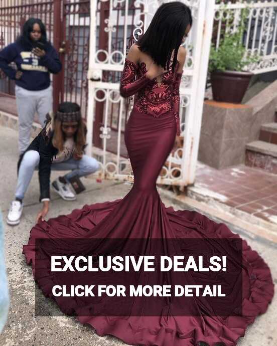 Sexy Burgundy Sequins Mermaid Prom Dresses | Long Sleeves Evening ...