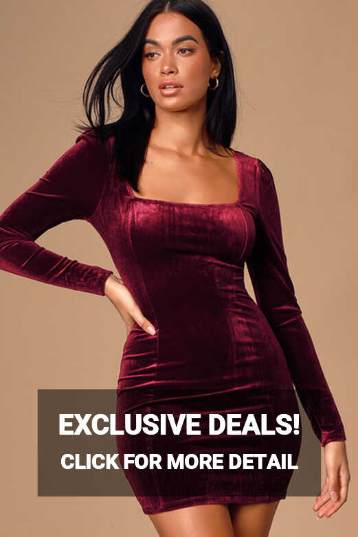 Sexy Burgundy Velvet Dress - Velvet Bodycon - Square Neck Dress ...