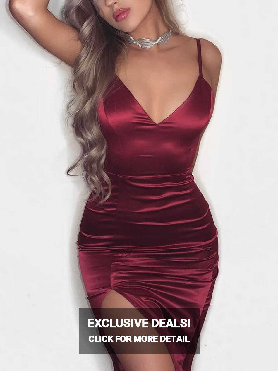 Sexy Club Straps Split Sleeveless Bodycon Dress - Power Day Sale