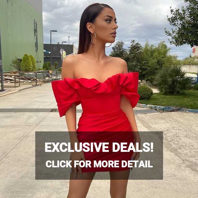 Sexy Cocktail Dresses Red Satin Off the Shoulder Sheath/Column ...