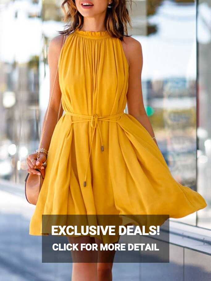 Sexy Cutout Sleeveless Beach V Neck Halter Vacation Dresses