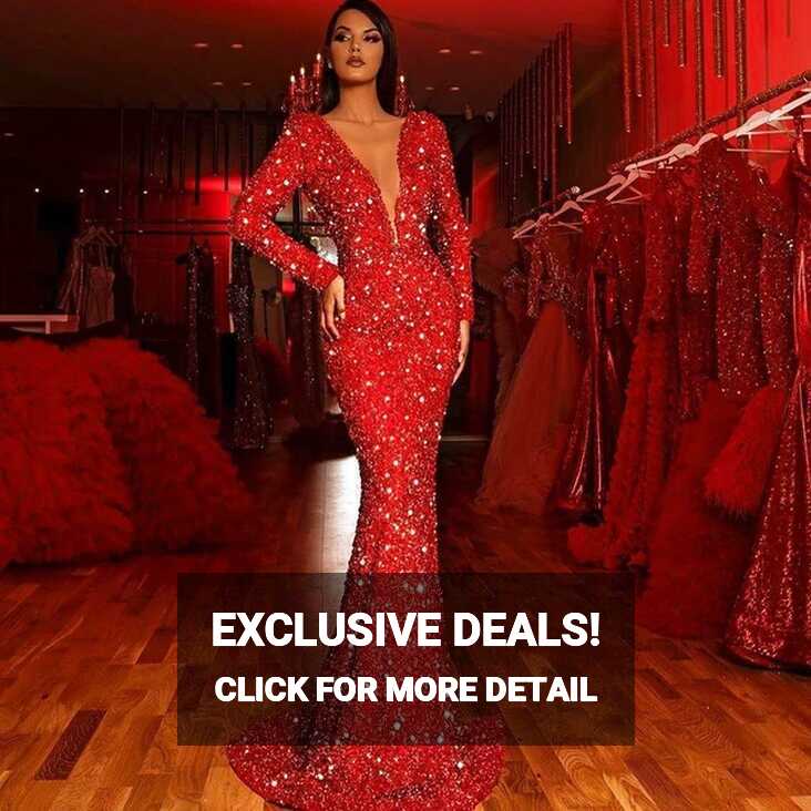 Sexy Deep V Neck Sequin Slim Red Bodycon Dress Night Club ...