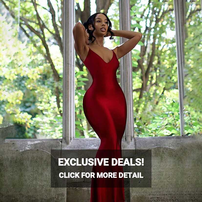 Sexy Elegant 2022 Long Evening Dress Women Red Satin Spaghetti ...