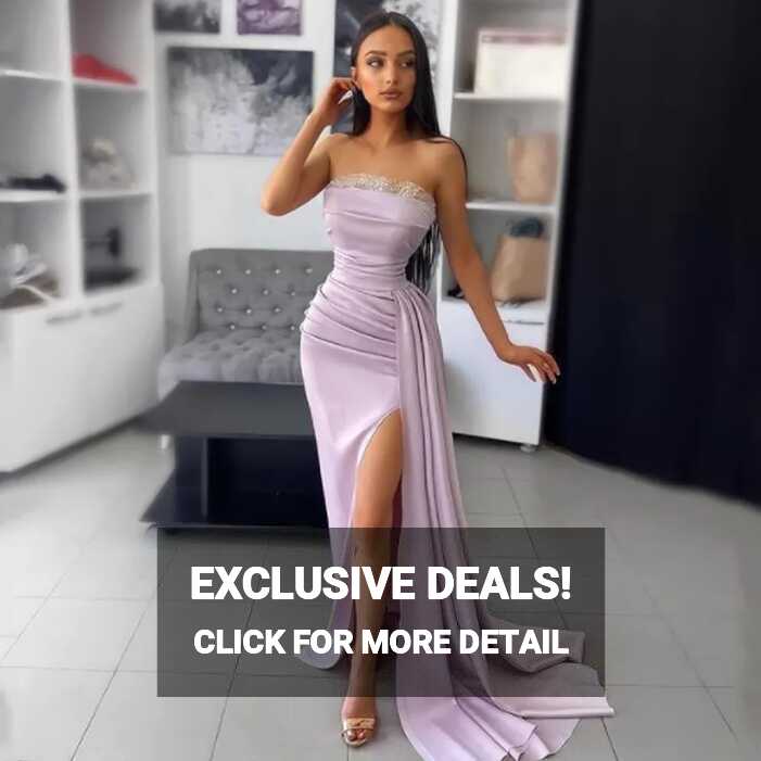 Sexy Evening Dresses Strapless Satin High Split Prom Dress ...