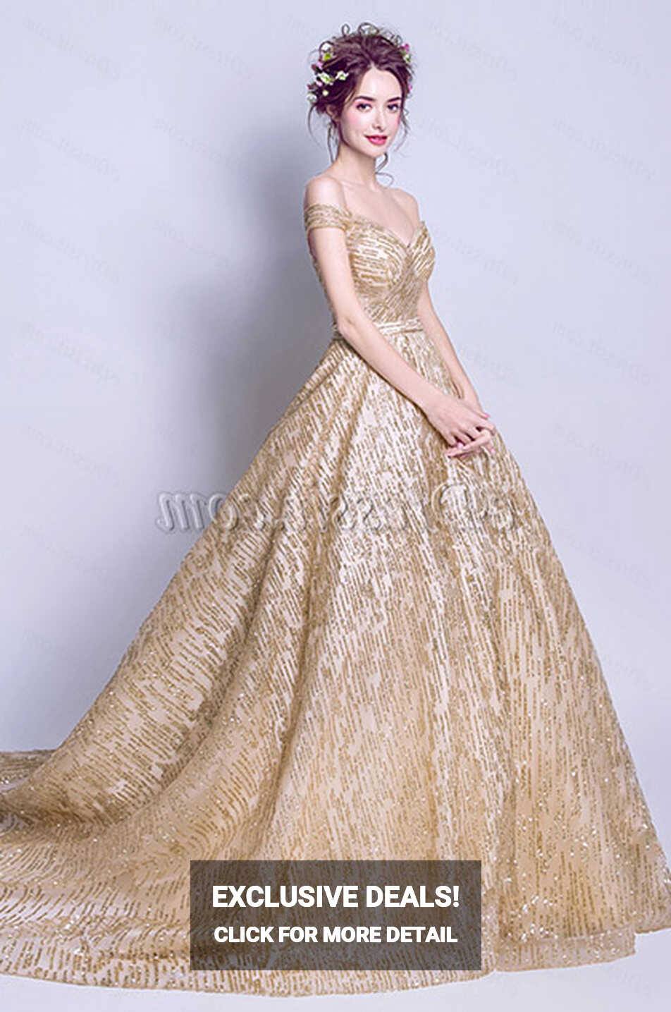 Sexy Gold Sequins Off-Shoulder Party Evening Gown (36206924 ...