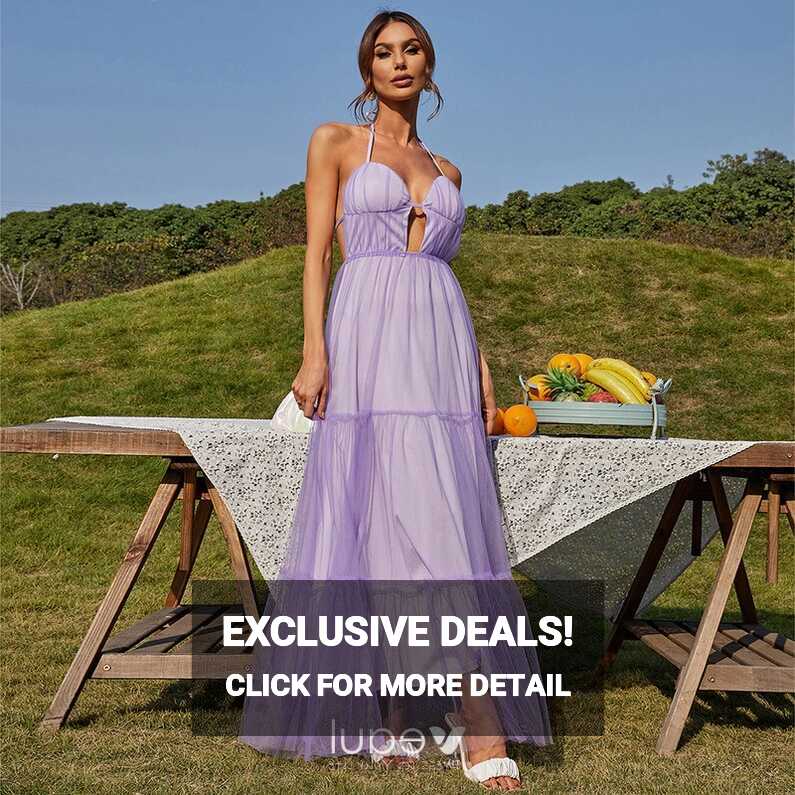 Sexy Lavender Evening Dresses 2022 A-Line / Princess Halter ...