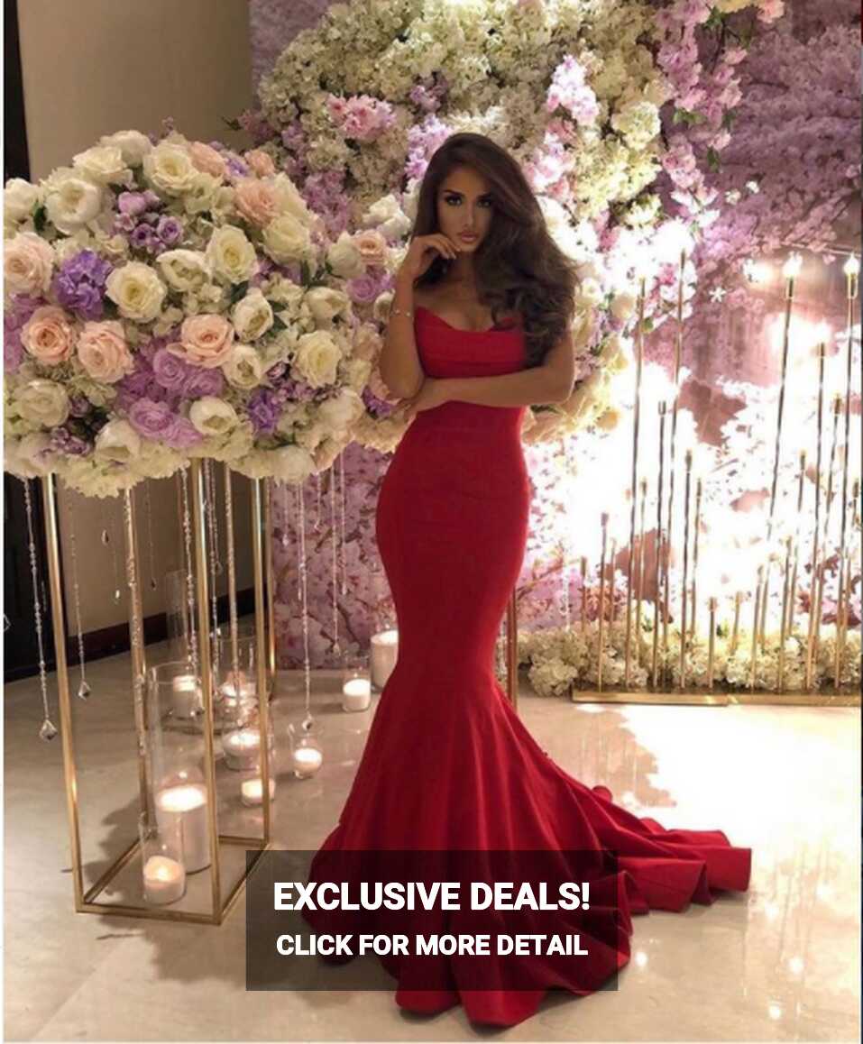 Sexy Long Mermaid Red Prom Dresses Sleeveless Evening Gown ...