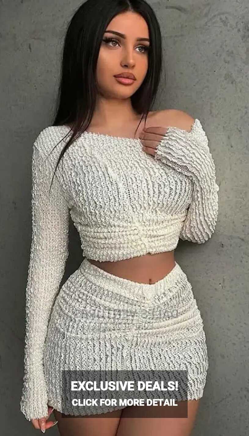 Sexy Long Sleeve Crop Top Two Piece Mini Skirt Set Dress in Lekki ...