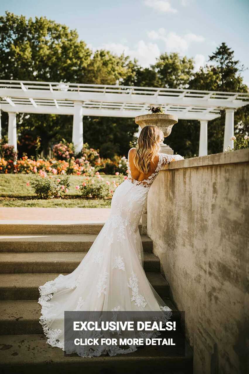 Sexy Long-Sleeve Lace Wedding Dress with Cutouts and Full Train ...