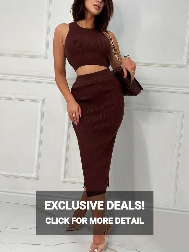 Sexy Matching Two piece Skirt Set Crop Tank Top Bodycon - Temu Georgia