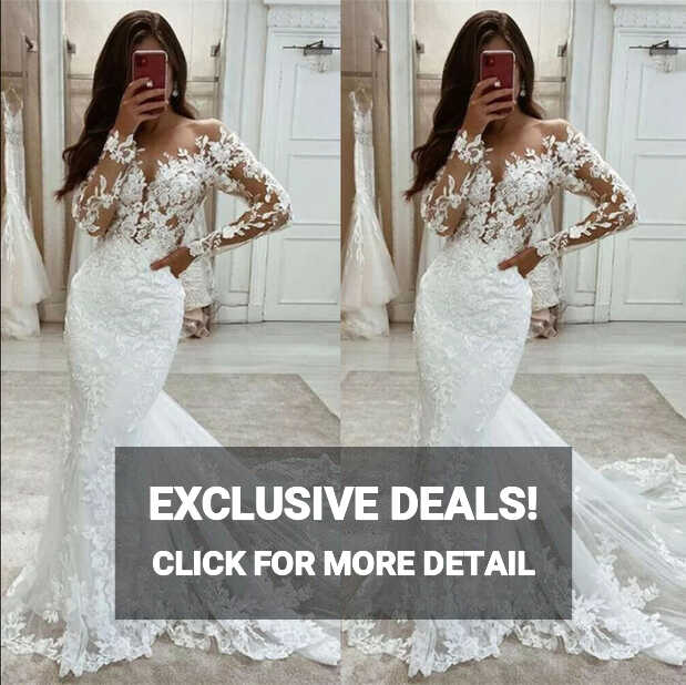 Sexy Mermaid Wedding Dresses Long Train Tulle Lace Appliques ...