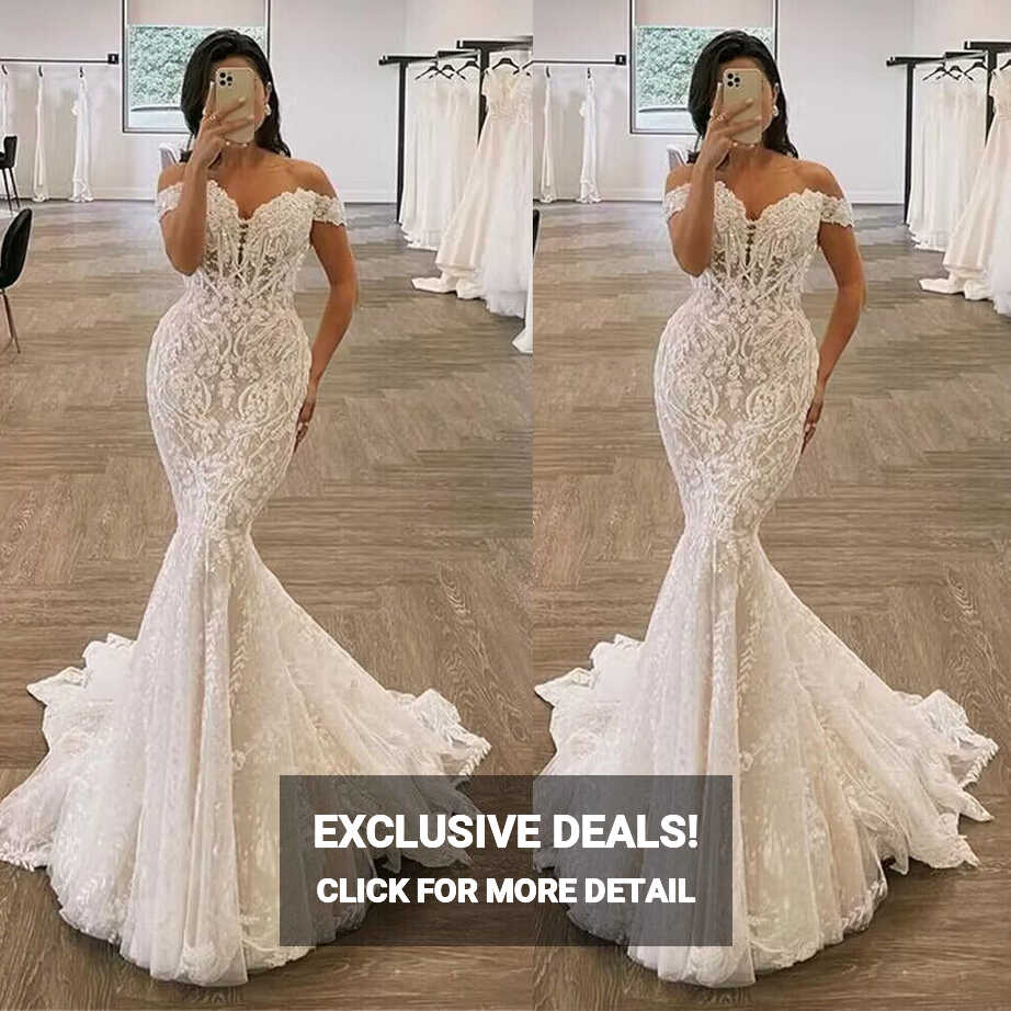 Sexy Mermaid Wedding Dresses Off The Shoulder V-Neck Lace ...