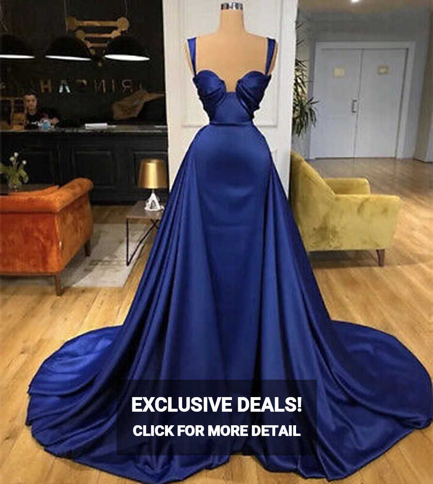 Sexy Navy Blue Wedding Dresses Mermaid Detachable Train Satin ...