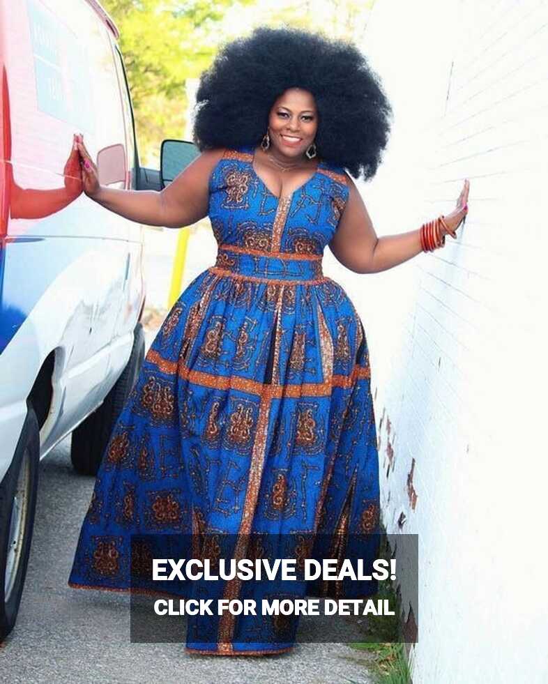 Sexy Plus Size African Dress, Plus Size Low Cut African Maxi Dress ...