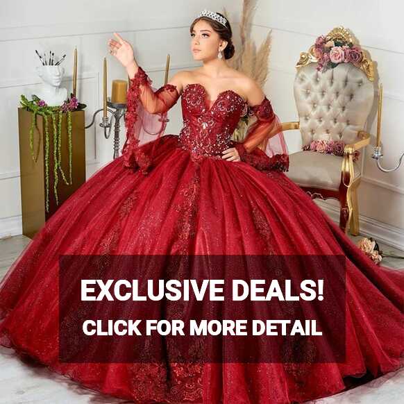 Sexy Red Ball Gown Quinceanera Dresses Long Sleeve Applique Lace ...