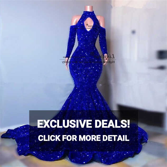 Sexy Royal Blue Mermaid Prom Dresses With Sequins Elegant Long ...