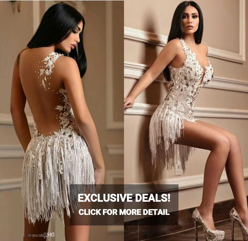 Sexy Short Prom Dresses V Neck A Line Lace Appliqued Crystal ...