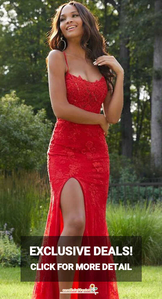 Sexy Slit Fit and Flare Red Lace Prom Dress – daisystyledress